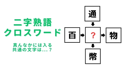 【二字熟語クロスワード】真んなかに入る漢字は？パッと見てわかったらすごい！