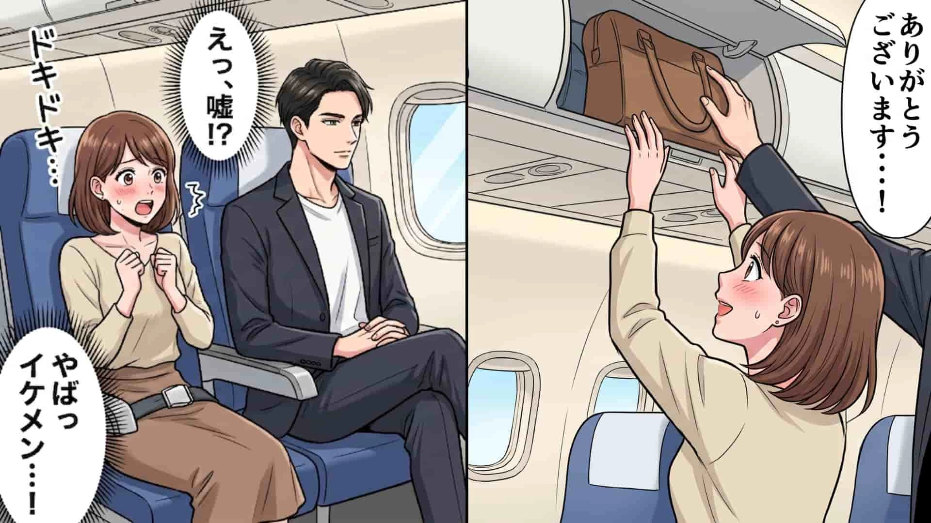 【出張エピ】機内で隣に座ったのはイケメン男性♡ しかし、客室乗務員に対して【まさかの態度】を！？主人公はドン引きで...！・前編