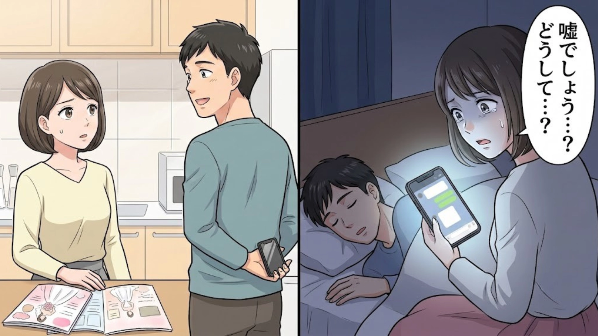 【結婚直前】彼がスマホを隠すようになり、違和感を抱く主人公。両家顔あわせの日【まさかの事態】に...！？・前編