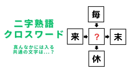 【二字熟語クロスワード】真ん中に入る漢字は？よく考えればわかるはず…！