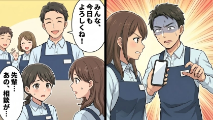 【最後にスカッと！】みんなから頼られる“既婚者”の店長。しかし裏では、後輩に【まさかのセクハラ】を...！