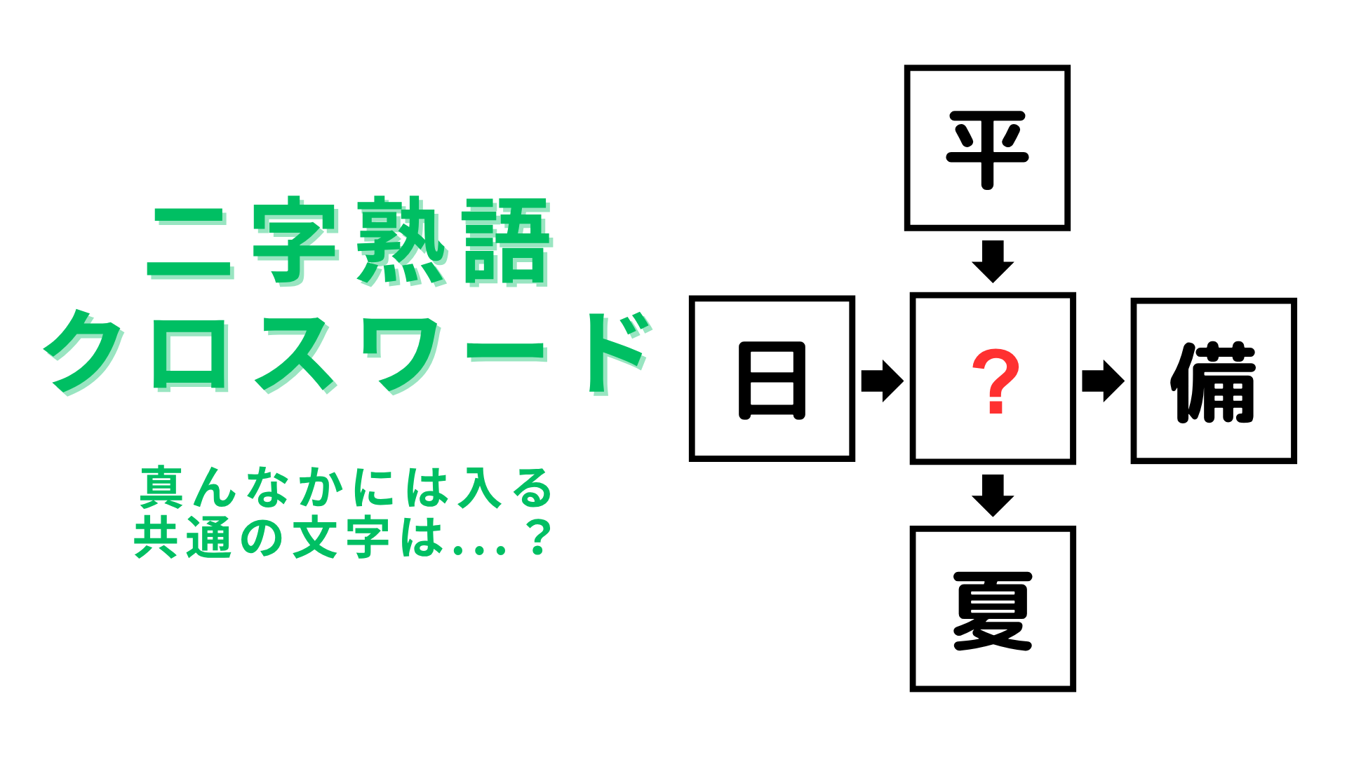【二字熟語クロスワード】真んなかに入る漢字は？わからない人は答えを見てみて！