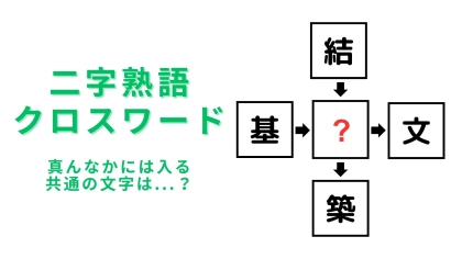【二字熟語クロスワード】真んなかに入る漢字は？小学校で習う漢字です...！