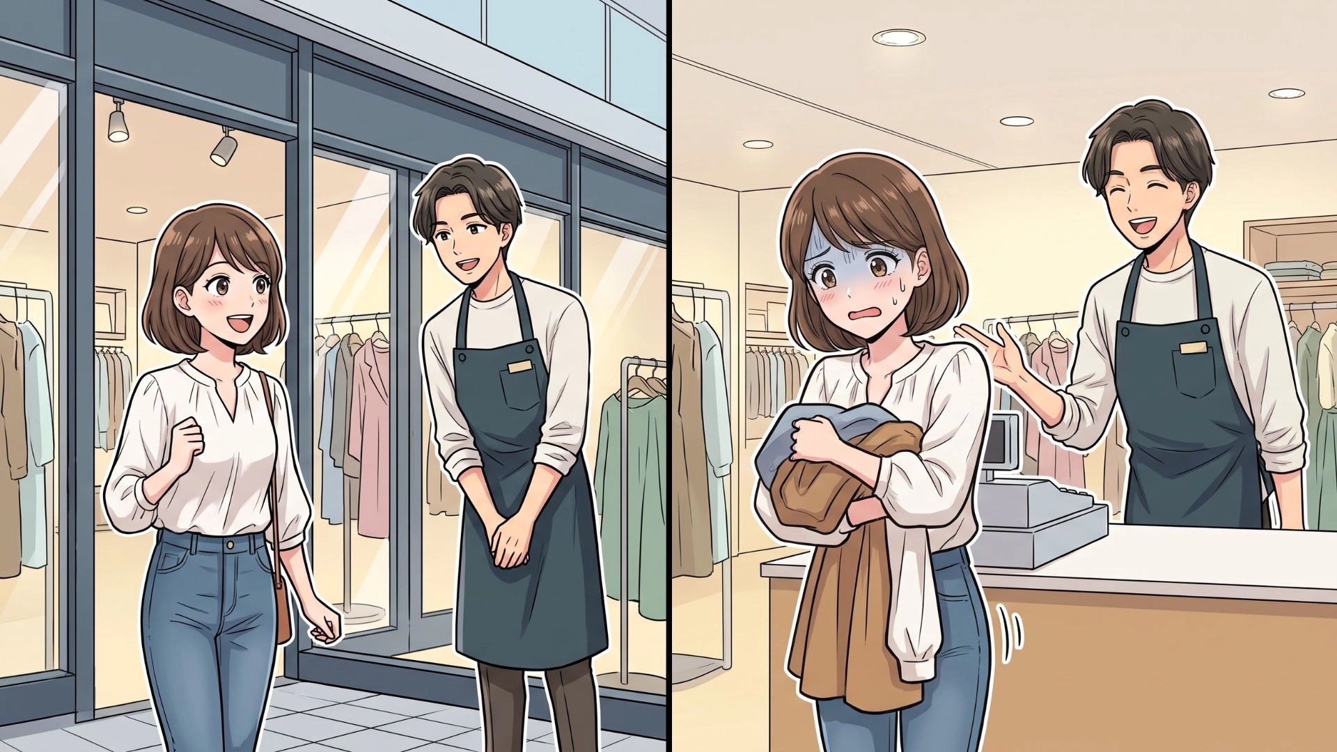 【まさかの危機】アパレルショップで、強引な売り込みに困惑...すると【予想外の救世主】が現れて！