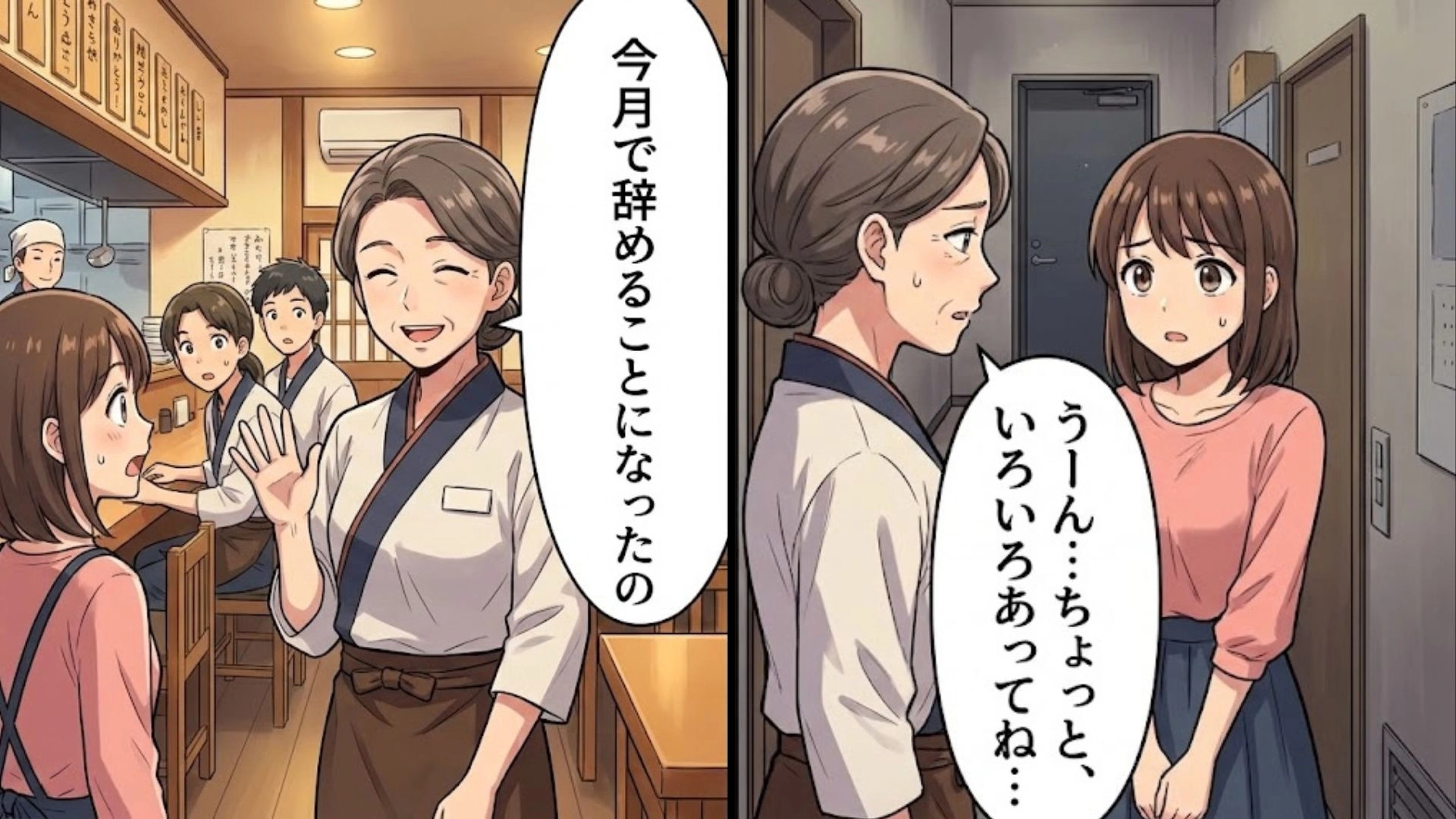 【衝撃】「実は、店長のことでちょっと困っていて…」職場の頼れるベテランパートさんが突然の退職。頑なに退職理由を言いたがらない彼女は、裏で【恐ろしい経験】をしていて…!?・前編