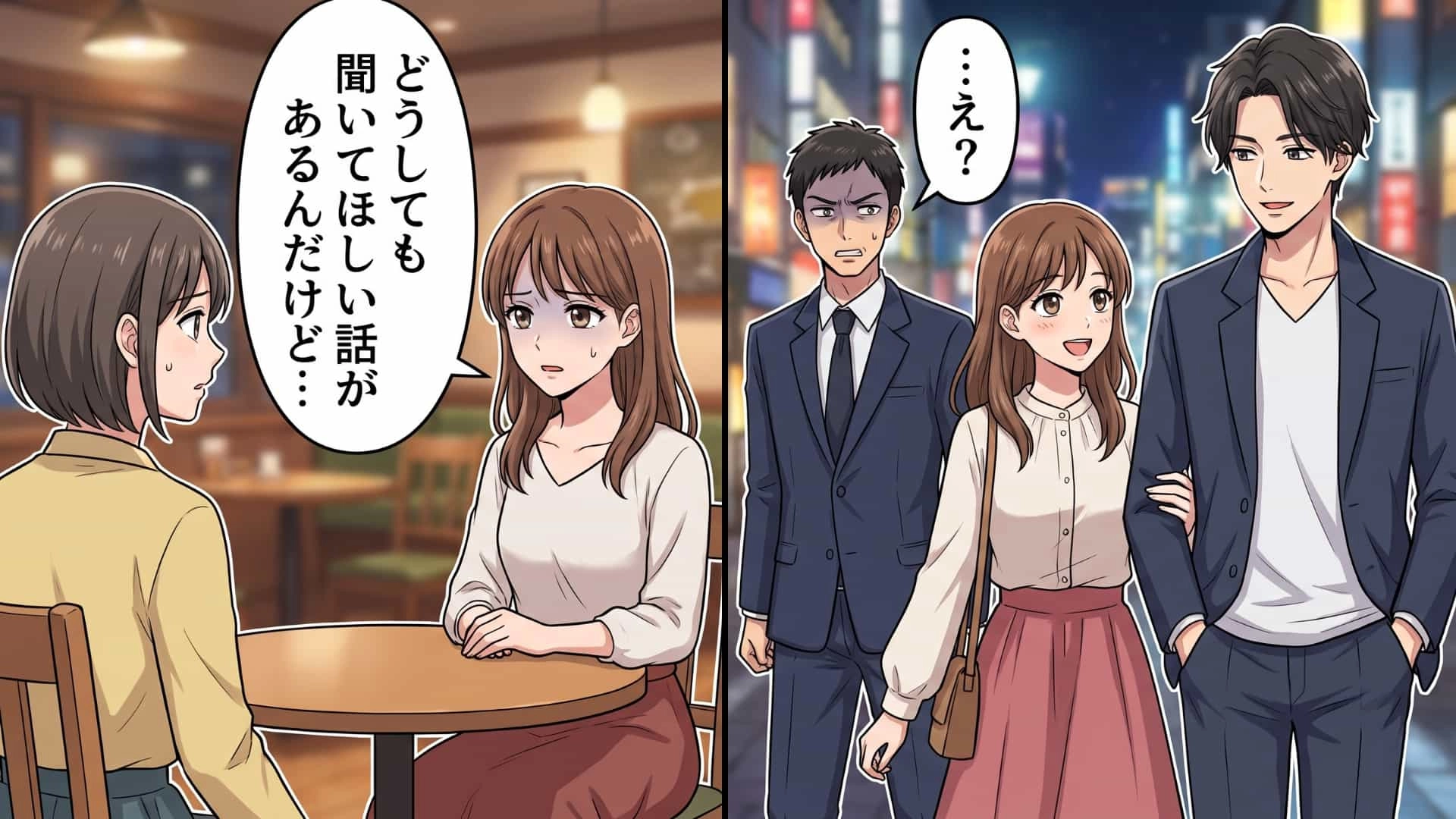 【まさかの展開】彼氏がいるのにマッチングアプリ！？結婚報告だと思って向かった友人との食事で、【衝撃の事実】が発覚して…！・前編