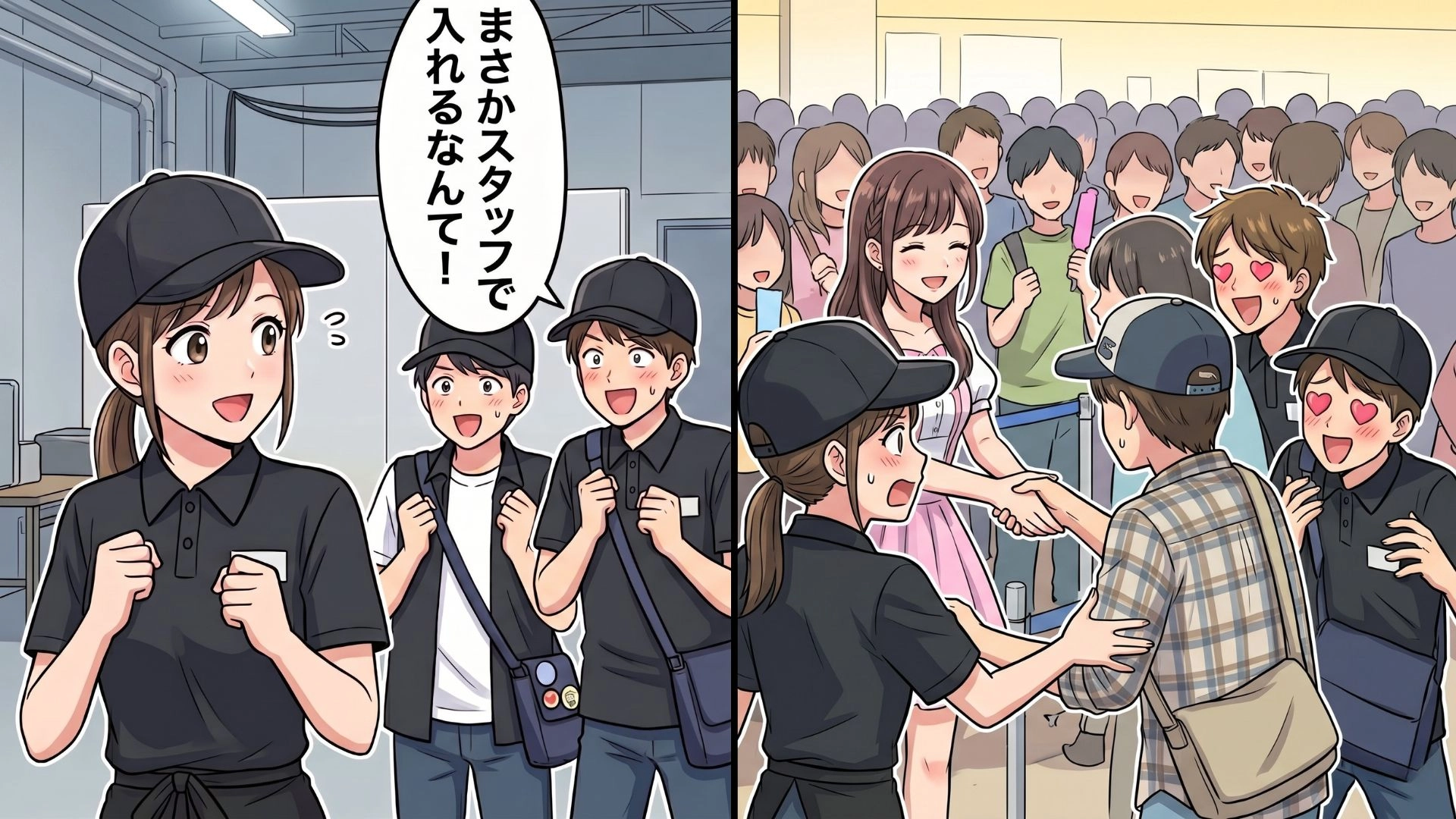 アイドル握手会の【剥がしバイト】で大混乱！？ファン丸出しの同僚が暴走して、まさかの事態に...！・前編