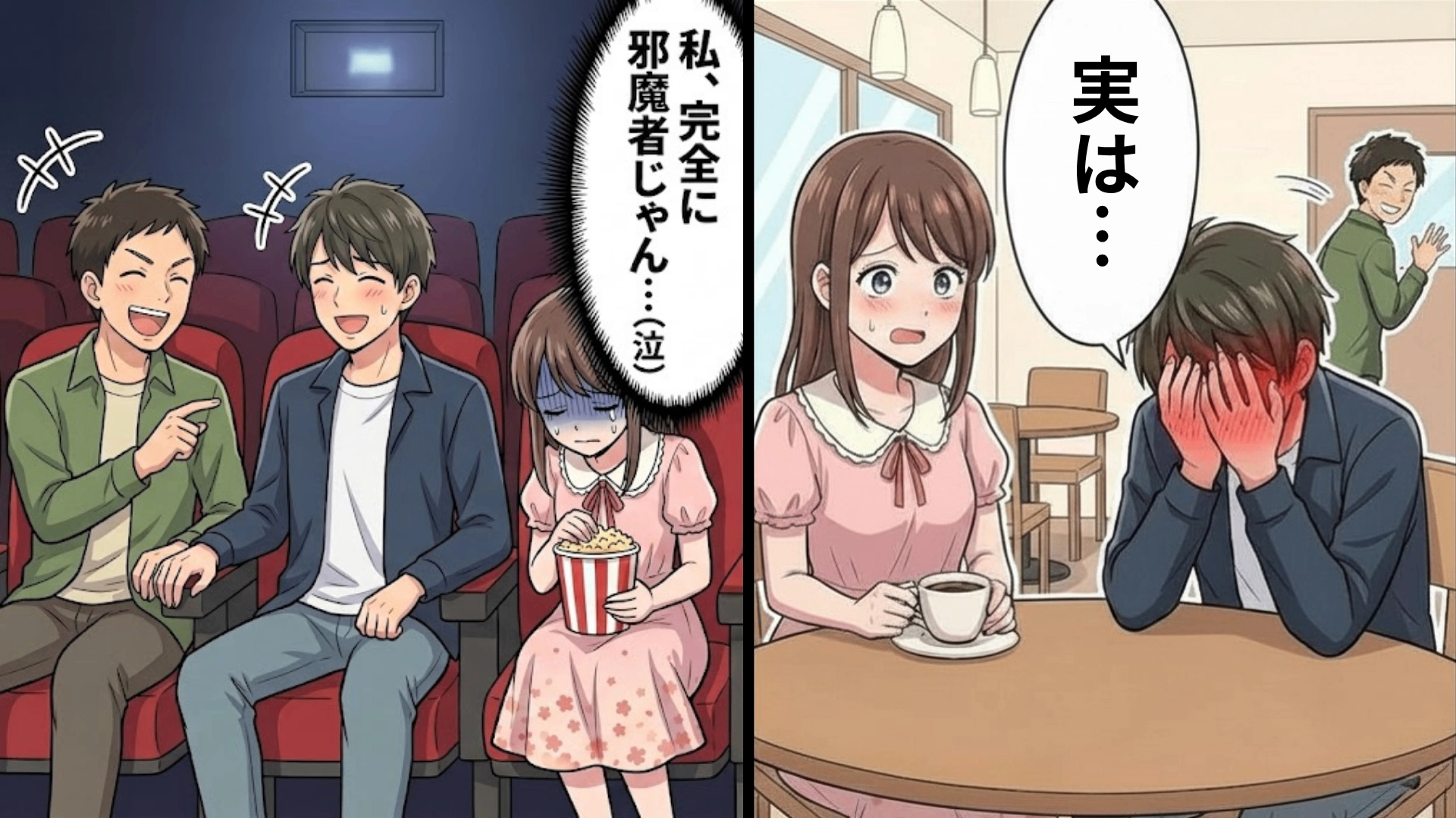 【後編】【胸キュン♡】先輩との初デート。しかし、待ちあわせ場所には彼の友だちも…映画デートは予想外の結末に！？