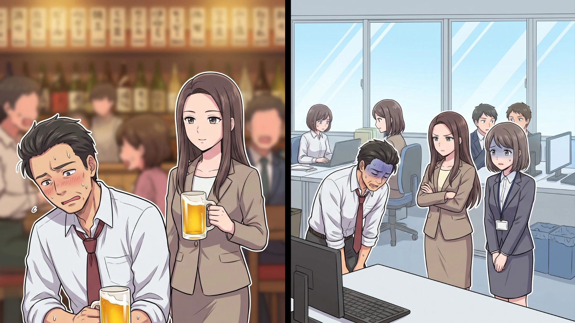 【後編】お酒が飲めない後輩に迫る【アルハラ上司】。次なるターゲットにされた主人公の対応によって、上司に『予想外の天罰』が…！？