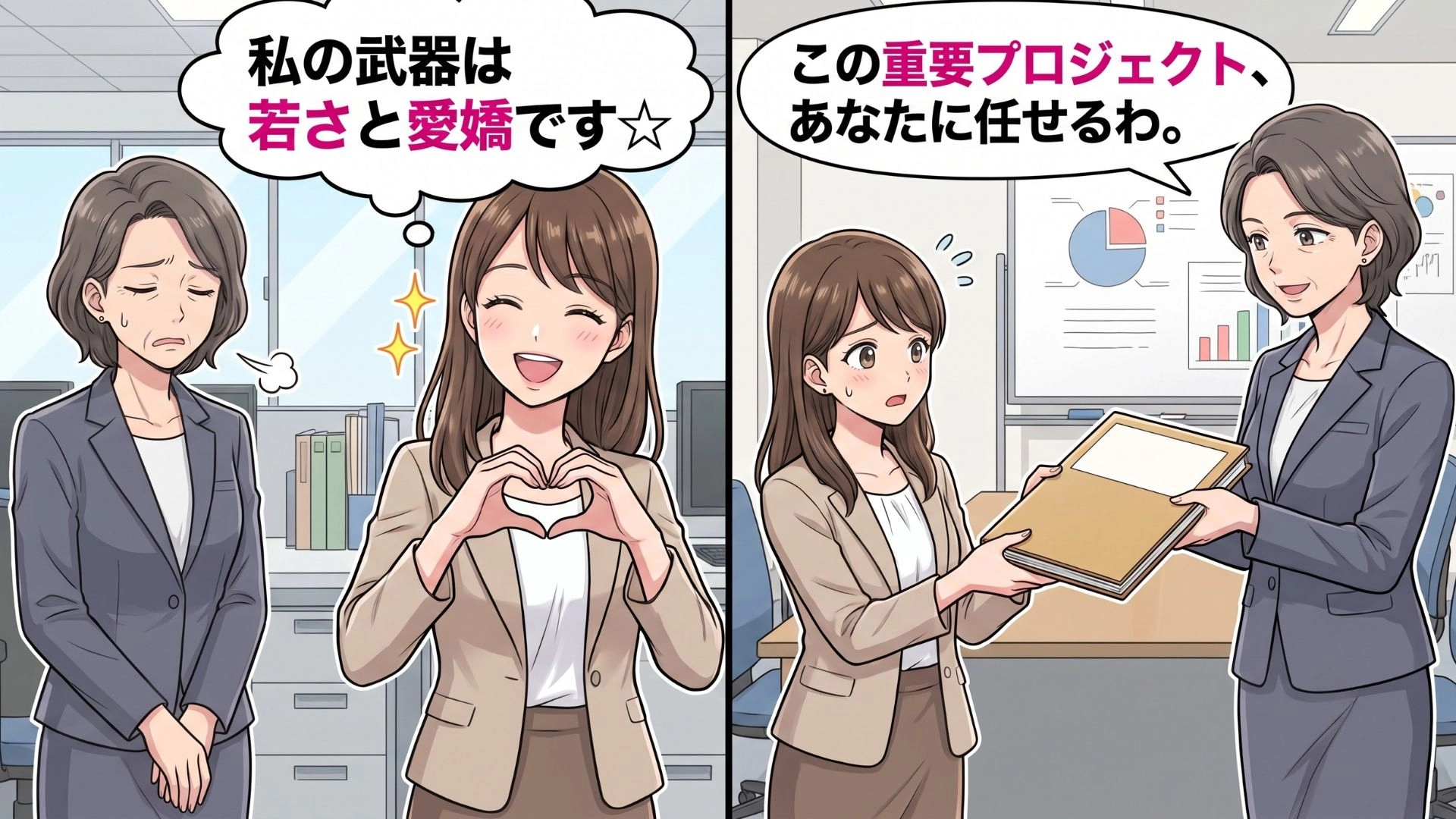 【職場】「若さと愛嬌が武器です♡」面倒な仕事を押しつけてくる後輩。ある日、『重要なプレゼン』でまさかの事態が...！？・前編