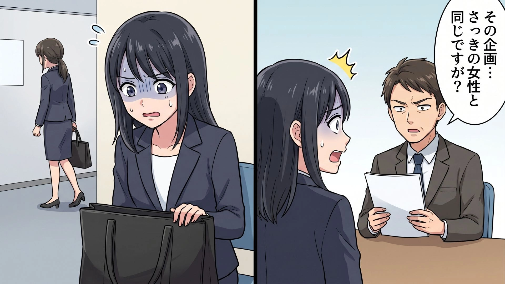 【就活】「どうして勝手に発表したんですか？」面接会場で隣の女性とバッグを取り違える大ミス。その後、さらなるトラブルに巻き込まれて…！？・前編