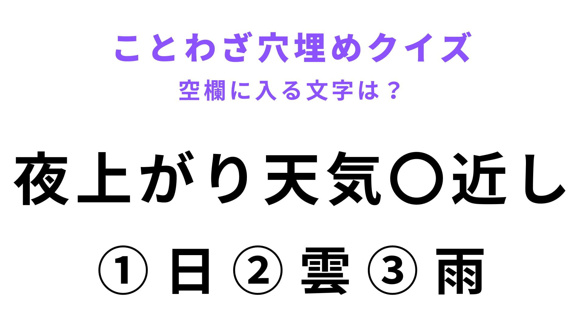 【夜上がり天気〇近し】空欄に文字を入れてことわざを完成させて！