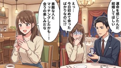 【マッチングアプリ】「僕と結婚してください」初デートの最中に、彼が【信じられないひと言】を…断ると『とんでもない本性』が明らかに！？・前編