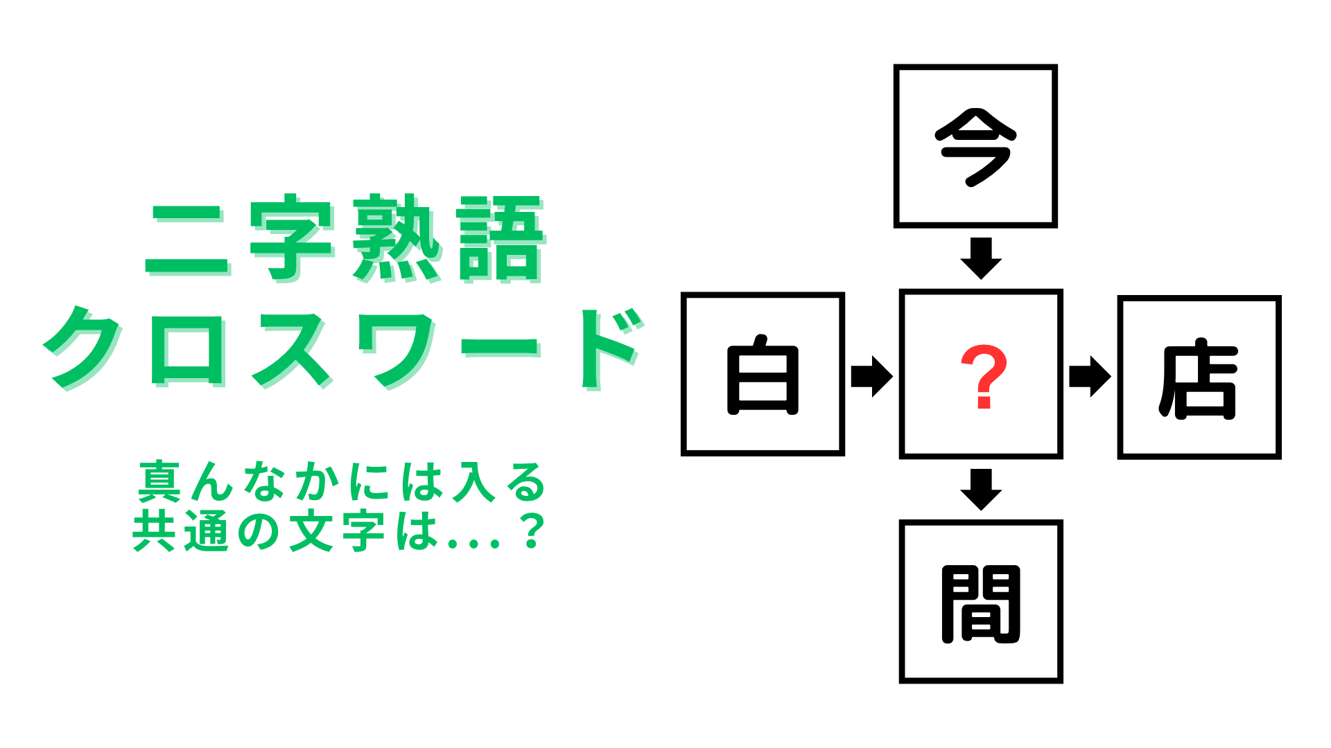 【二字熟語クロスワード】真んなかに入る漢字は？3秒でわかったら秀才！