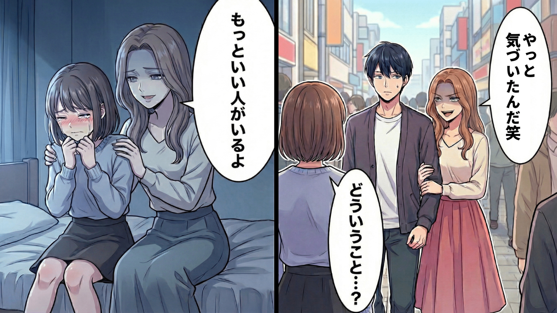 【後編】「もっといい人が見つかるよ」突然の失恋で泣き崩れる私を支えてくれた親友。しかしその裏では彼とデート！？偶然目撃した【信じられない光景】で裏の顔が明らかに...！