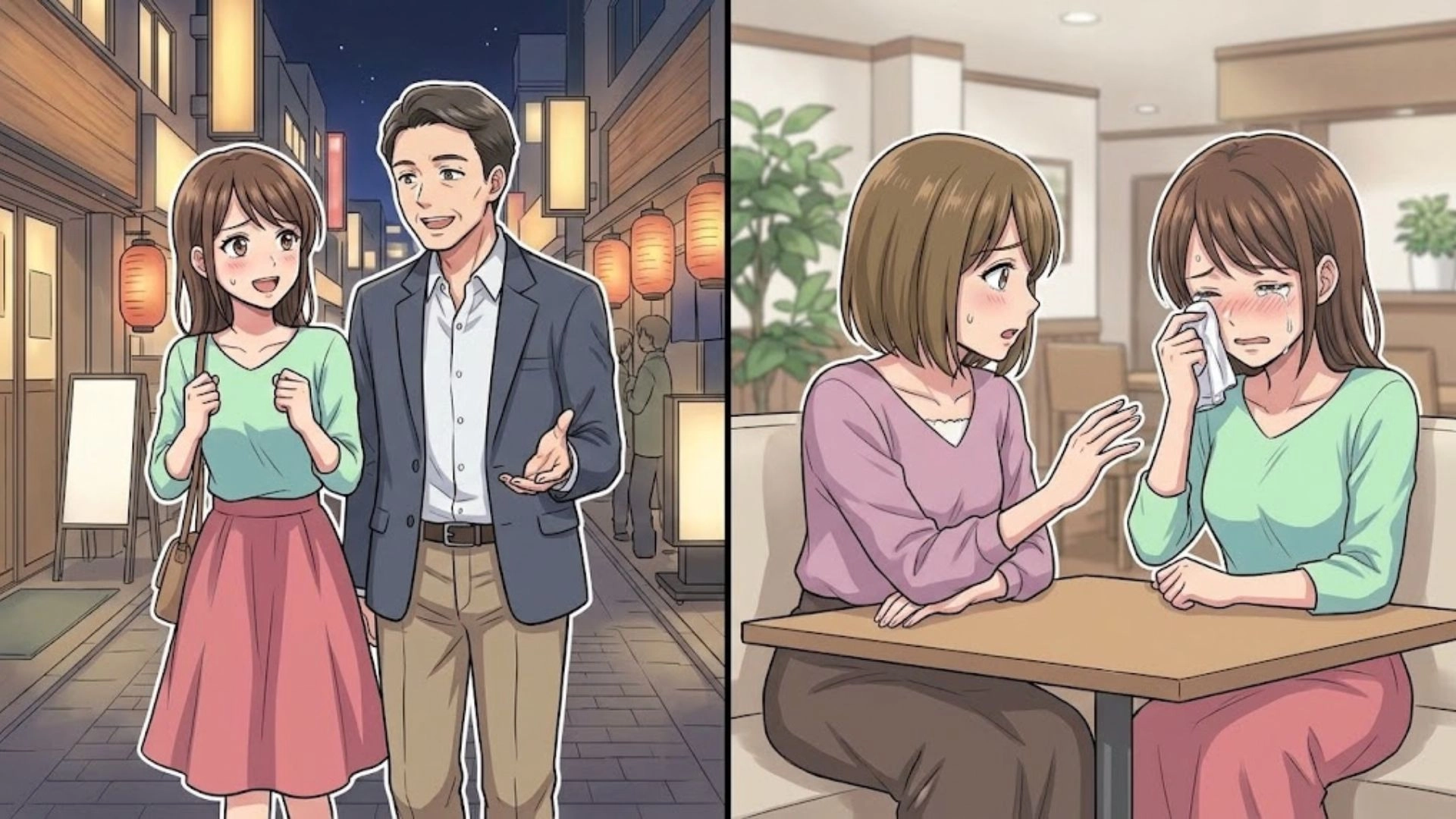 【セクハラ】「店長からを告発しようと思ってる」彼氏に内緒で、バイト先の店長と食事に出かけた友人。ほんの出来心のつもりが、思わぬ修羅場に...！？・前編