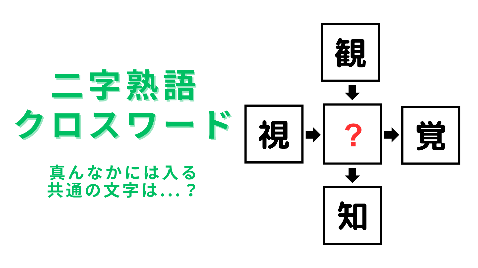 【二字熟語クロスワード】真んなかに入る漢字は？頭を柔らかくして考えて...！