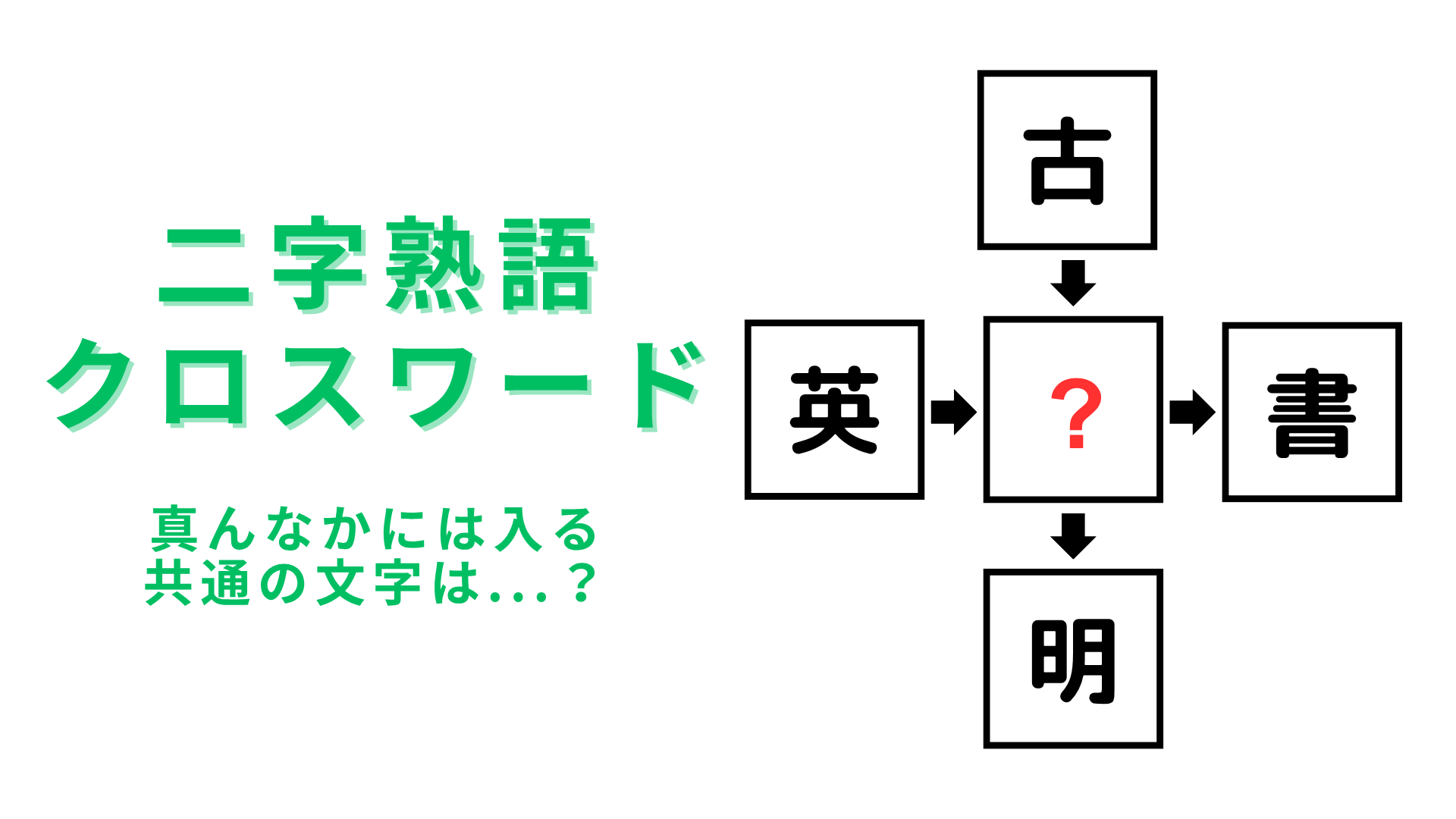 【二字熟語クロスワード】真んなかに入る漢字は？じっくり考えてみて！