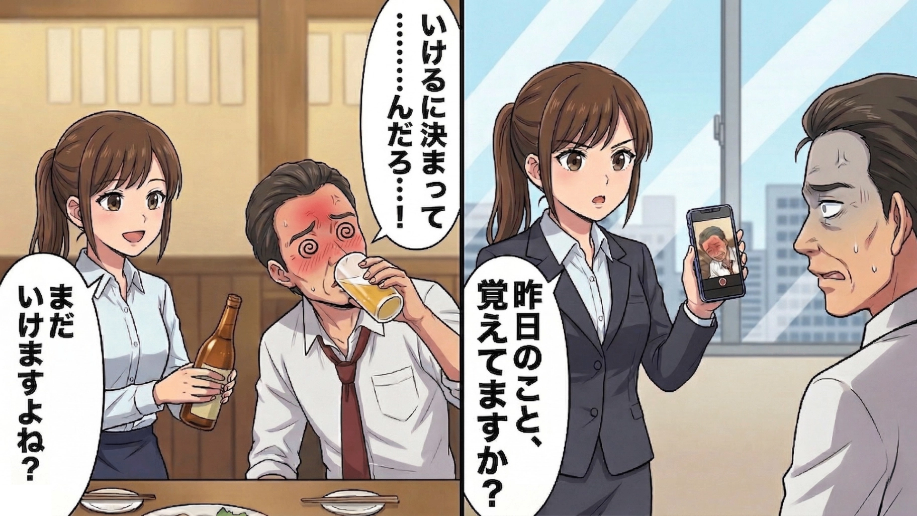 【後編】「俺の酒が飲めないのか！」職場の飲み会で若手に無理やり酒を強要する時代錯誤な上司。すると後輩を庇った私に怒りの矛先が向き、まさかの勝負に発展！？誰も予想していなかった【衝撃の結末】へ…！