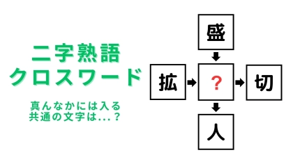 【二字熟語クロスワード】真んなかに入る漢字は？簡単すぎたらごめんなさい！