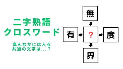 【二字熟語クロスワード】真んなかに入る漢字は？4つの漢字をよ〜く見つめて！