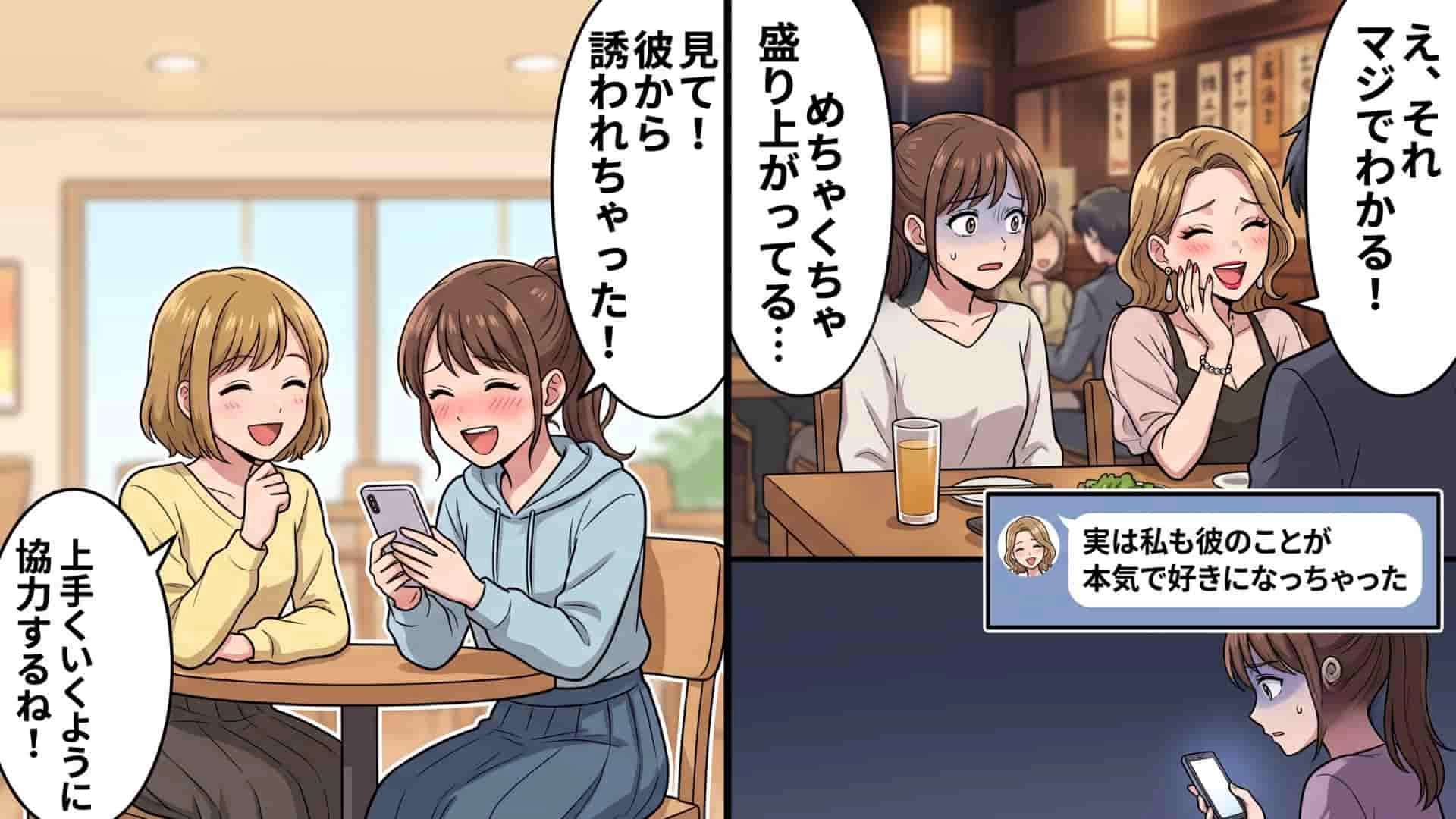 【まさかの展開】「本気で狙いたいから応援してほしい」好きな人との食事♡ 恋愛相談していた親友を連れて行くと、【最悪の事態】に...！？・前編