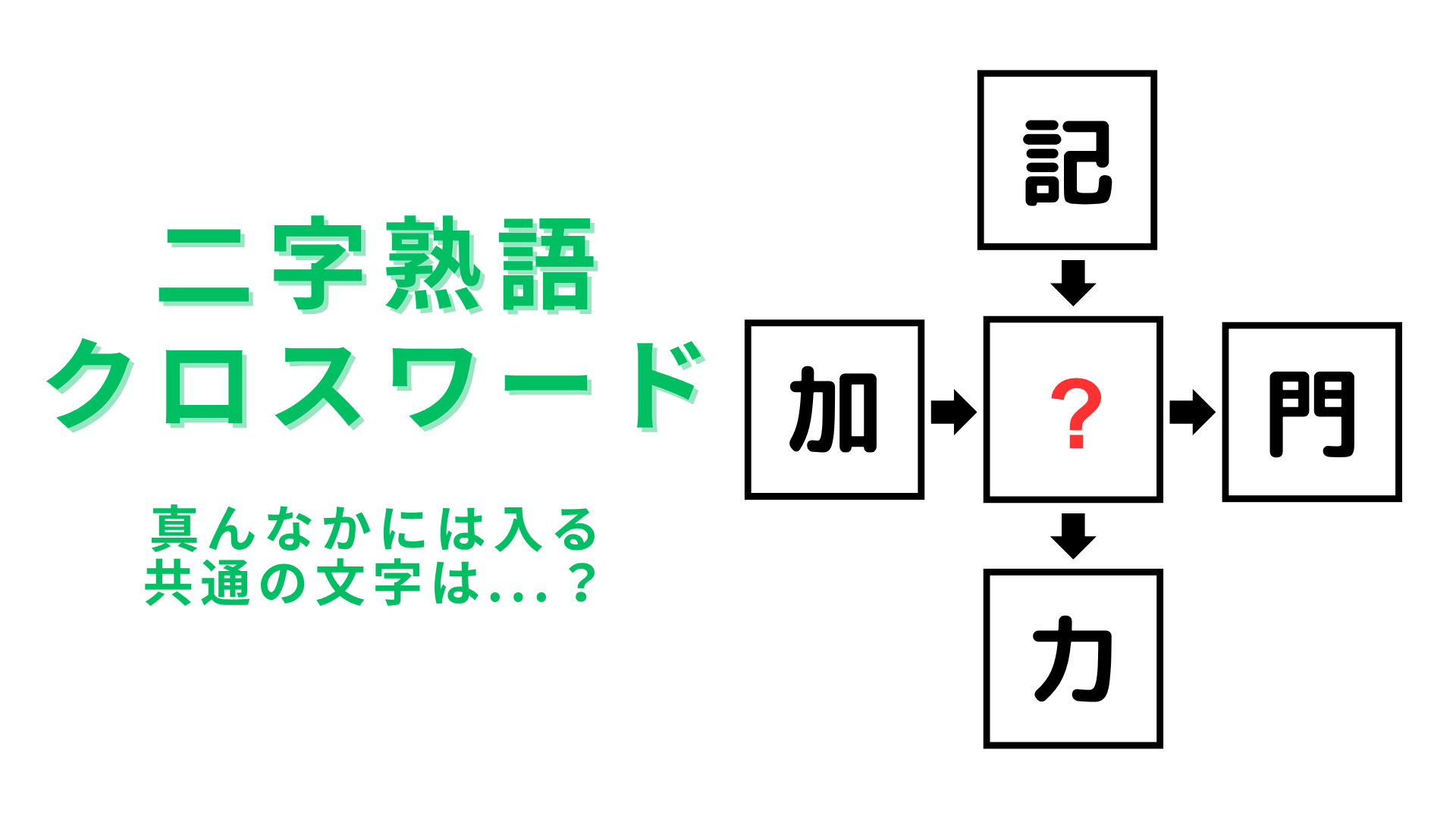 【二字熟語クロスワード】真んなかに入る漢字は？即答できたらすごい！