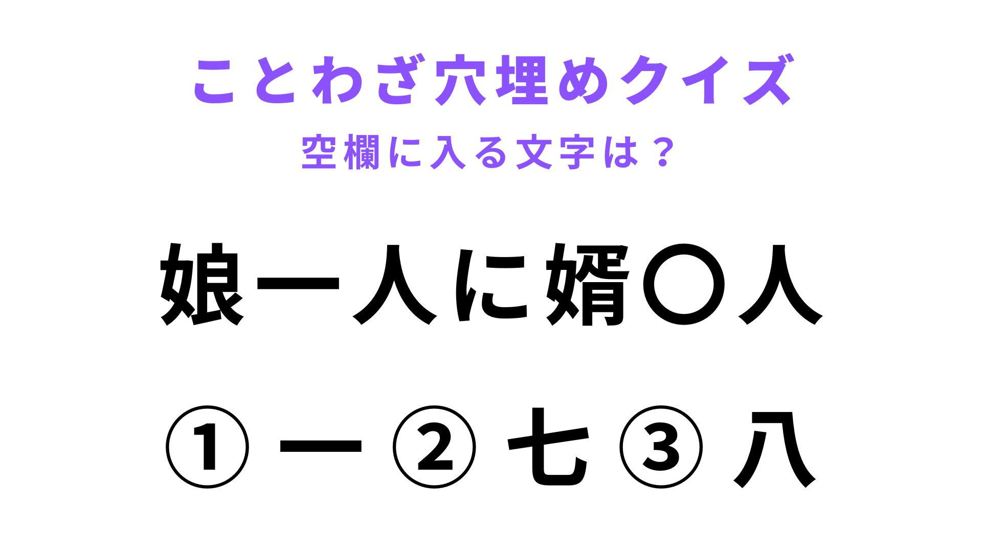 【娘一人に婿〇人】空欄に文字を入れてことわざを完成させて！