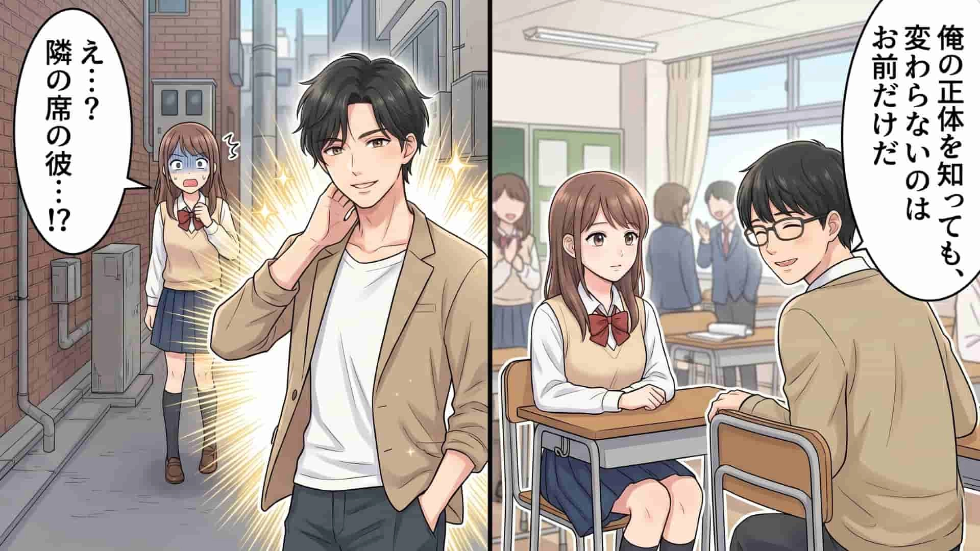 隣の席の地味メガネくん。ある日の放課後、偶然彼の【ありえない姿】を目撃して...主人公はパニックに！？・前編