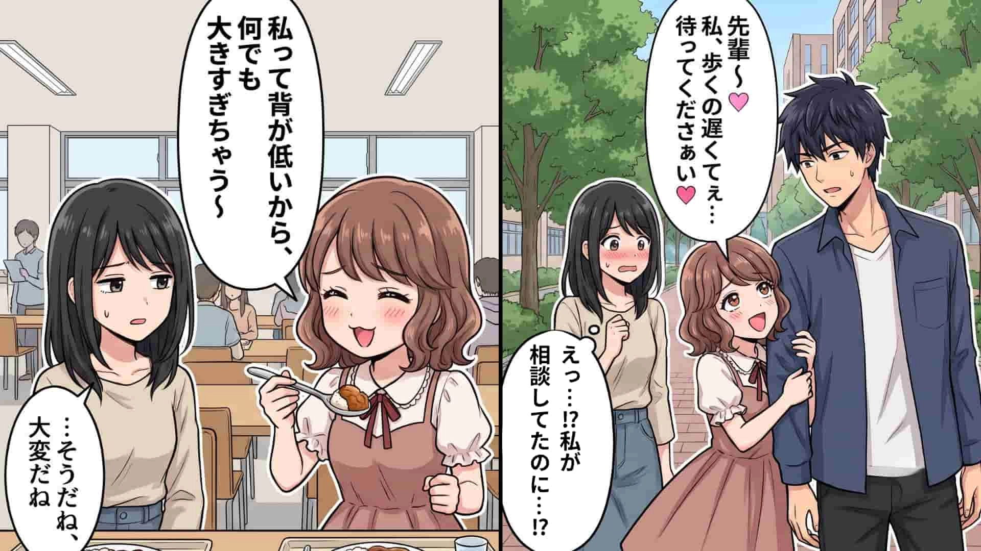 【低身長アピール】のぶりっこ女子が本性発揮！？私の好きな先輩に『とんでもない行動』を...！・前編