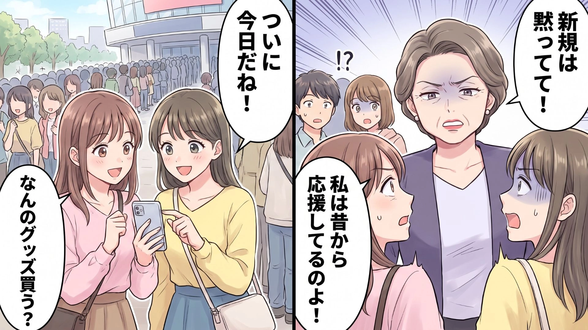 【最後にスカッと！】「新規が私に意見するなんて100年早い」グッズ列に現れた【自称・古参ファン】。とんでもない発言に、一同ドン引き...！？・前編
