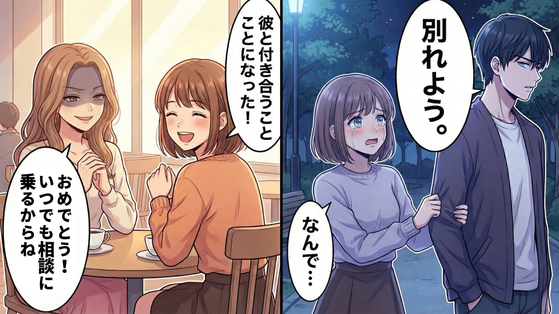 「もっといい人が見つかるよ」突然の失恋で泣き崩れる私を支えてくれた親友。しかしその裏では彼とデート！？偶然目撃した【信じられない光景】で裏の顔が明らかに...！・前編