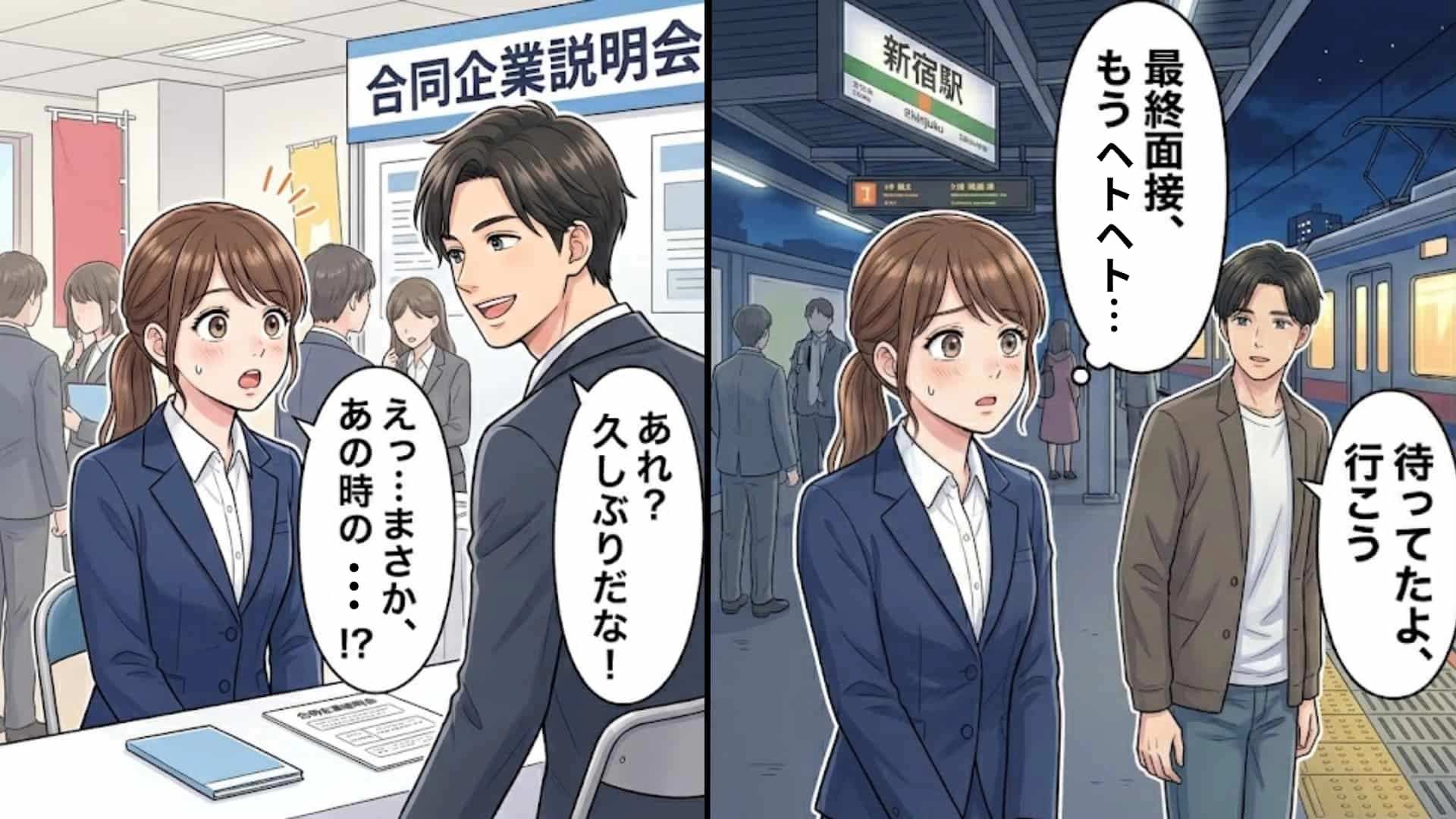 【就活】憧れの彼と企業説明会で遭遇♡「実はずっとお願いしたいことがあったんだ」最終面接後、突然呼び出されて...“予想外の展開”に主人公パニック！