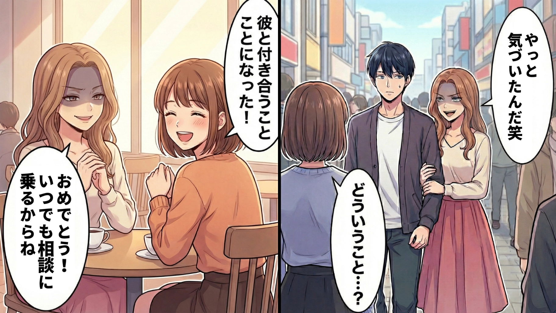 「もっといい人が見つかるよ」突然の失恋で泣き崩れる私を支えてくれた親友。しかしその裏では彼とデート!?偶然目撃した【信じられない光景】で裏の顔が明らかに...!