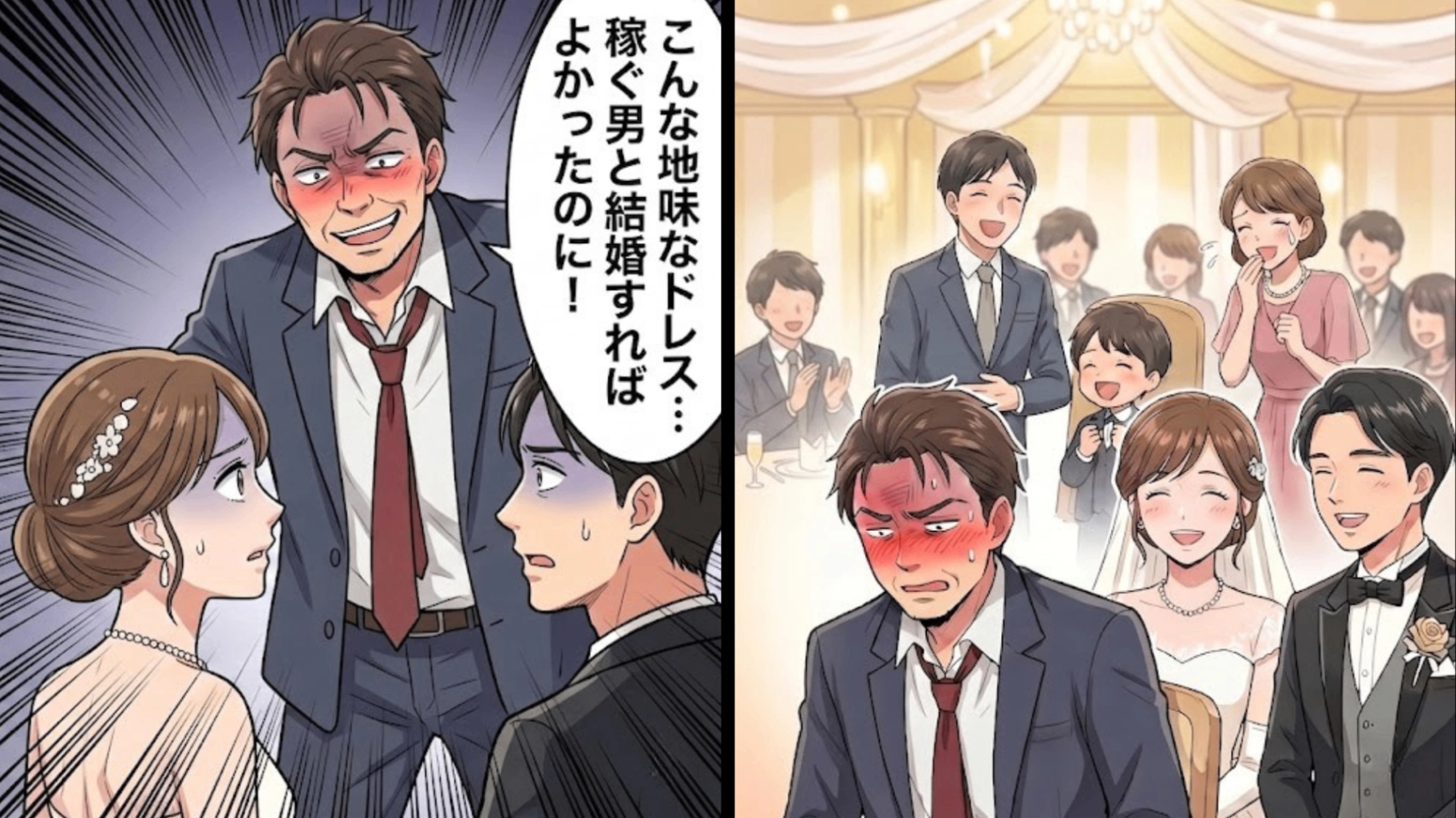 【最後にスカッと！】「もっと稼ぐ男と結婚すればよかったのに」結婚式で上司がまさかの暴言。すると次の瞬間、【予想外の救世主】が現れて...！