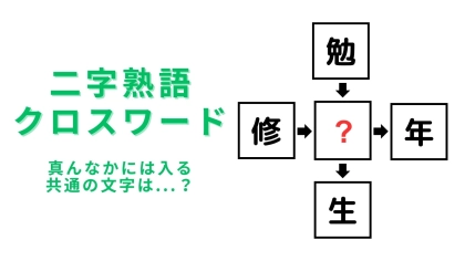 【二字熟語クロスワード】真んなかに入る漢字は？5秒考えてもわからなかったら答えを見てみて！