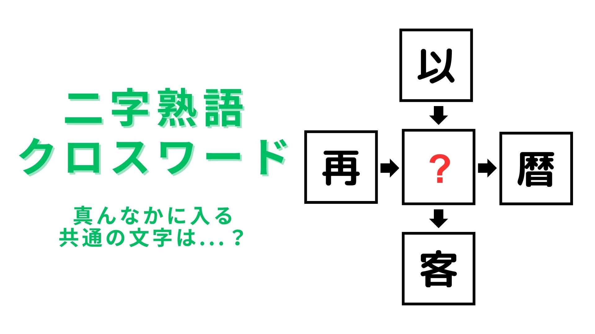 【二字熟語クロスワード】真んなかに入る漢字は?スキマ時間にやってみて!