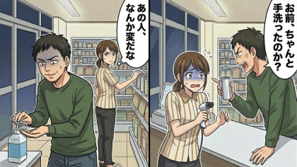 【カスハラ】「お前、ちゃんと手洗ったのか？」深夜のコンビニバイトに現れた、潔癖症のクレーム客。接客すると“衝撃発言”を連発して大暴れ！？追い詰められた私を救ってくれた【まさかの人物】とは...！・前編