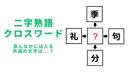 【二字熟語クロスワード】真んなかに入る漢字は？簡単な問題からトライ！