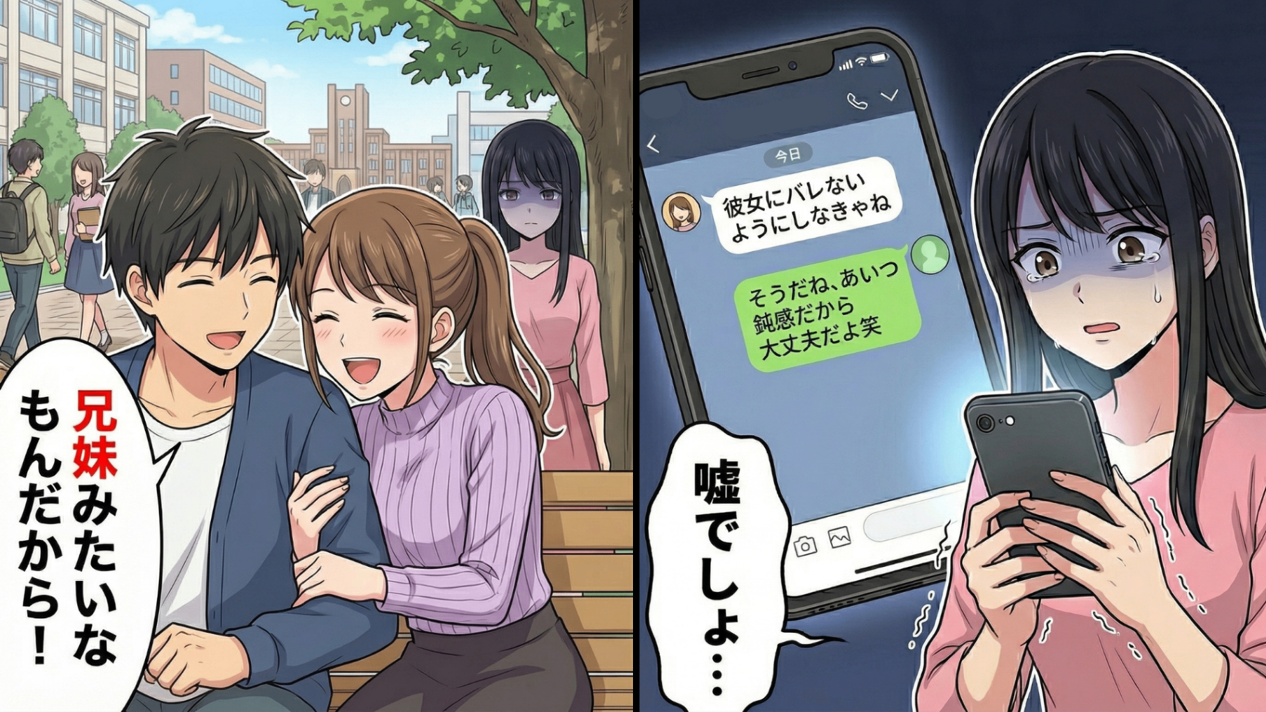 「ただの兄妹みたいな関係だよ」と言い張る彼氏と女友だち。不審な行動がエスカレートし、ついに追い詰められた私は禁断の行動へ…スマホのなかにあった【衝撃のやり取り】とは！