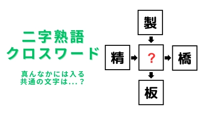 【二字熟語クロスワード】真んなかに入る漢字は？頭の準備運動にどうぞ！