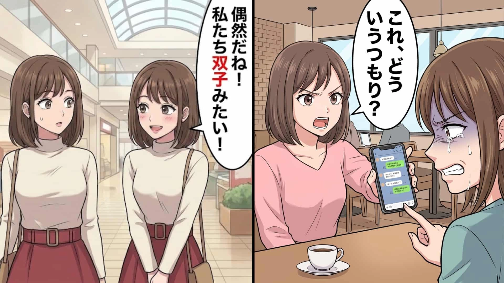 【衝撃体験】「偶然だね、まるで双子みたい♡ 」髪型からメイクまで私に寄せてくる大親友。しかし、その裏で【信じられないもの】まで同じにしようとしていて...！