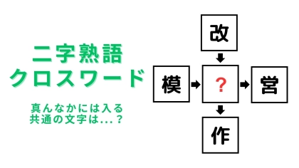 【二字熟語クロスワード】真んなかに入る漢字は？頭を柔らか〜くして！
