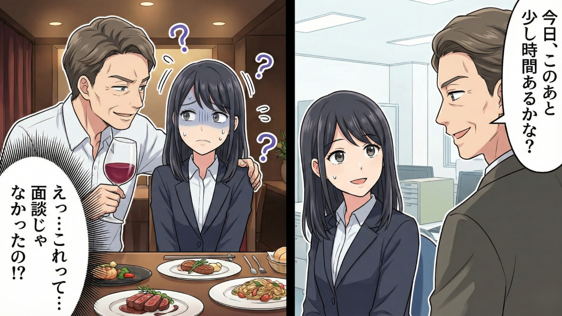 「ちょっと時間ある？」おじさん上司からの突然の誘い…ただの面談だと思ったら【まさかの事態】に！？・前編