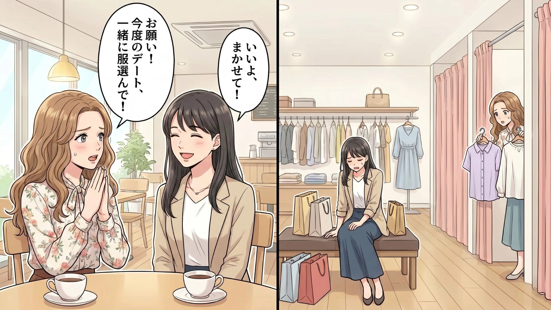 友だちの【デート服選び】に同行。優柔不断な彼女に振りまわされ続けた末、主人公がまさかの行動を...!?・前編