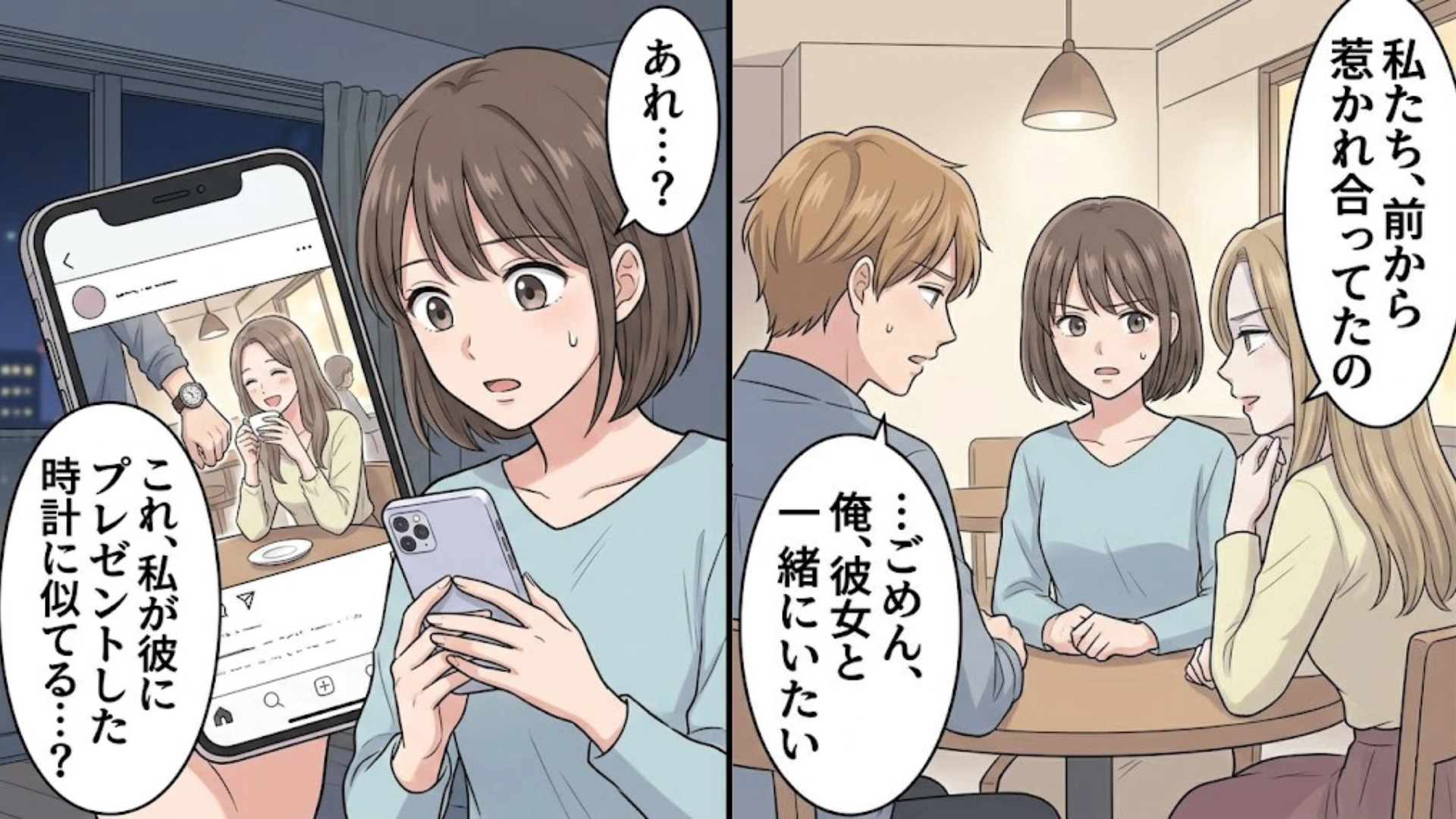 【衝撃ラスト】友だちのSNSに、私の彼氏の腕…?疑った主人公が彼のスマホを見ると【まさかの展開】に!