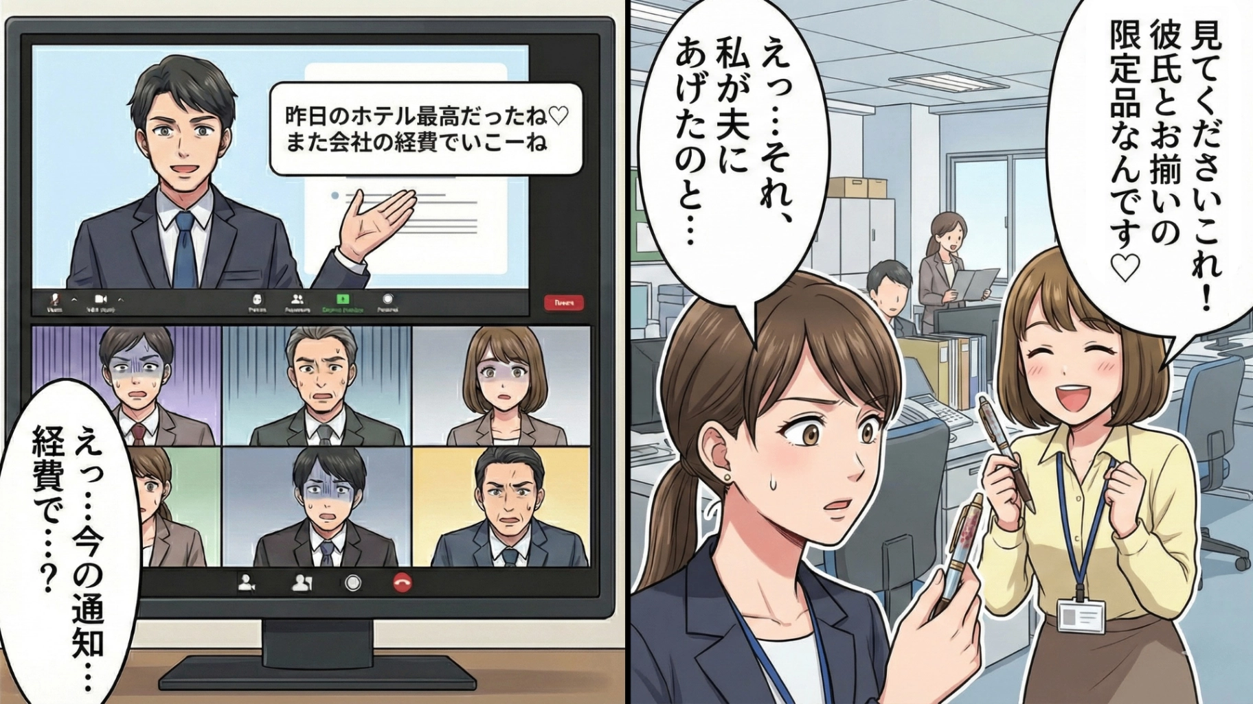 【最後にスカッと！】夫の不自然な残業と後輩女子の匂わせ投稿。全てを悟った妻は証拠集めをすることに...そして、会社のオンライン会議で“まさかの出来事”が！