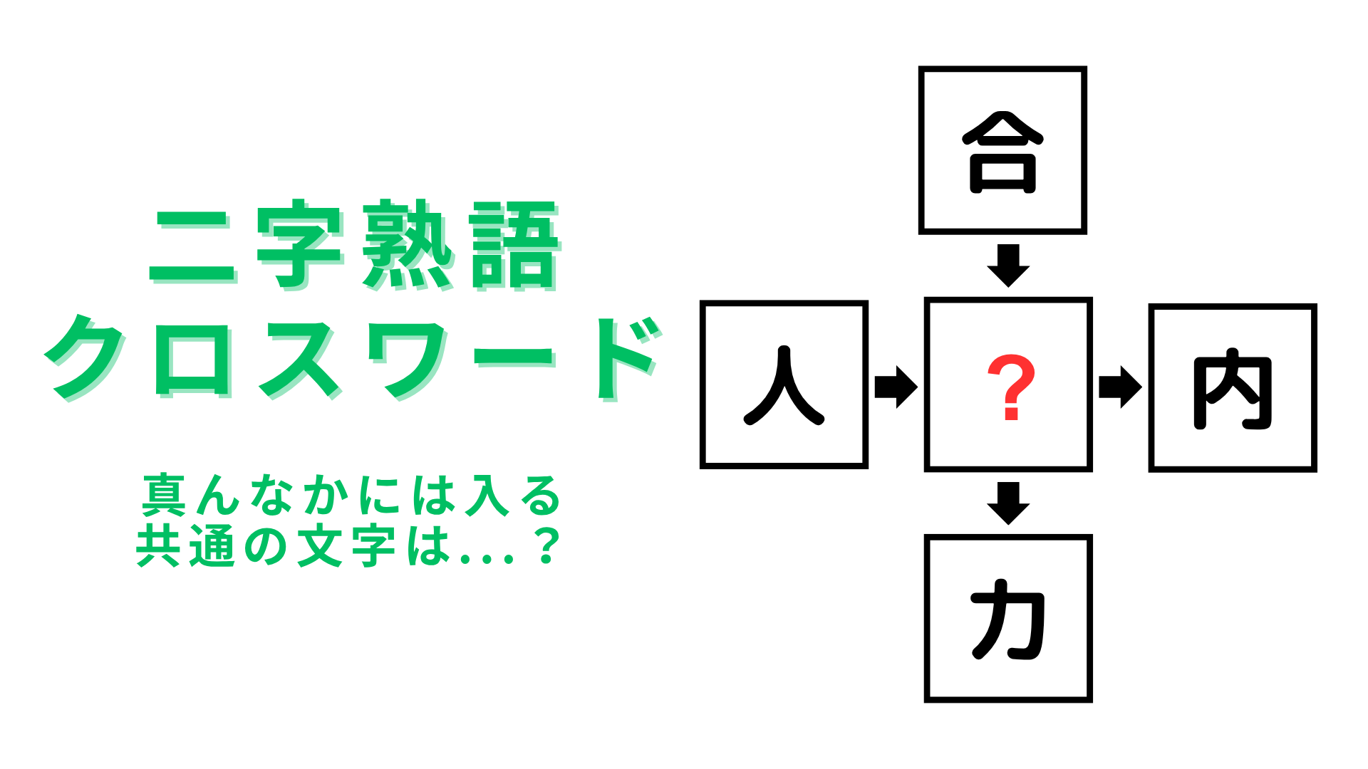 【二字熟語クロスワード】真んなかに入る漢字は？じっくり考えてみて！
