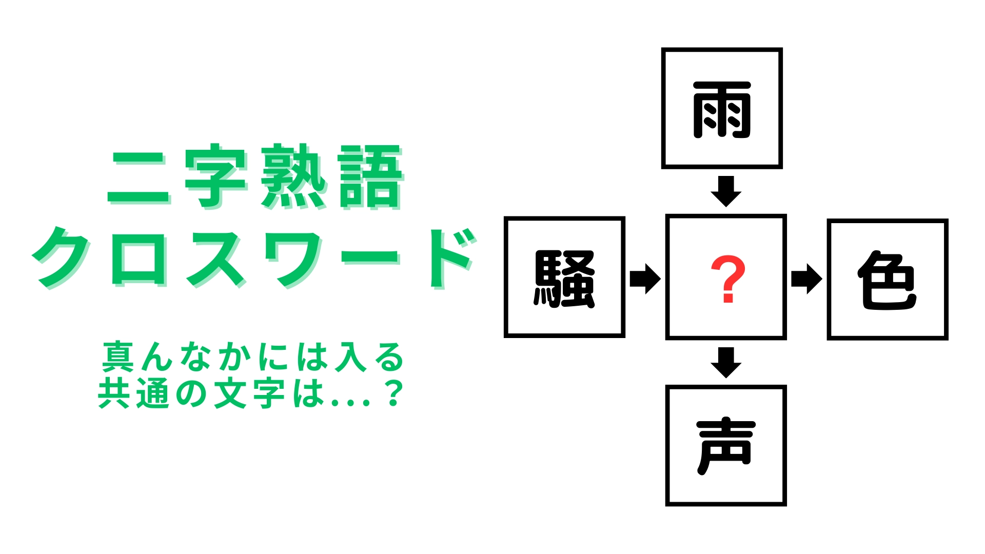【二字熟語クロスワード】真んなかに入る漢字は?ひらめき力を試してみて!