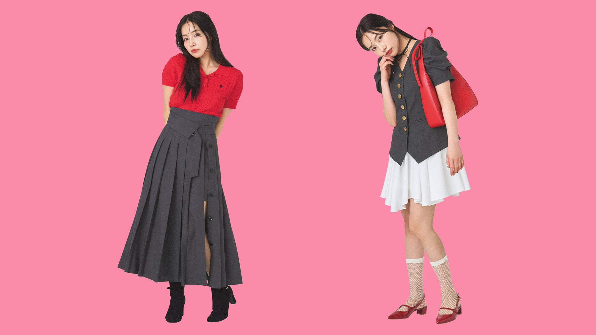【村瀬紗英】秋トレンドは鮮烈な赤♡ 脱ブナンな「グレー×色っぽな赤」コーデとは？